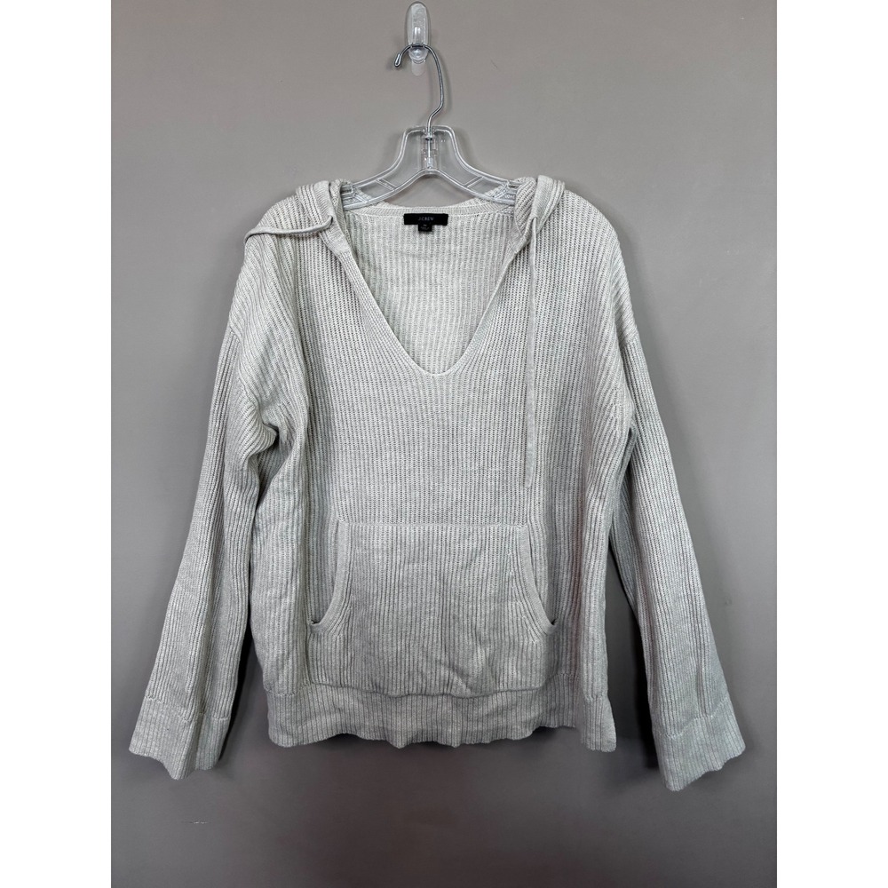 J.Crew Womens Cotton Cashmere Ribbed Knit V-Neck Hoodie Sweater Beige Medium